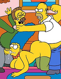 Simpson xxx - Homer fickt Marge zusammen mit einem anderen Mann, Marge liegt auf dem Boden mit cum abgedeckt.