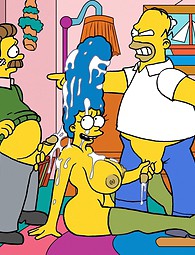 Simpson xxx - Homer fucks Marge together with another man, Marge lies on the floor covered with cum.