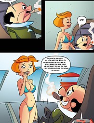 Jane Jetson nimmt ihre Kleider aus für Cosmo G. Spacely und streichelt seinen Schwanz in Comics