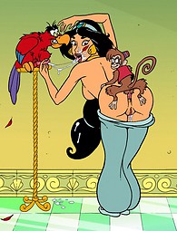 Berühmte Prinzessin Jasmine keine Zeit bleiben allein zu Hause. Aladdin entscheidet, um die Schönheit vor der Kulisse ficken.