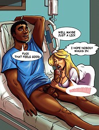A sexy nurse sees the patient's dick hardening and decides to suck it.