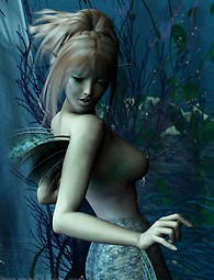 セクシーな乳首はかなり人魚は青い海の周りの楽しい水泳をしている。