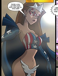 Young and pretty Liberty Woman can use her powers even naked, without her suit