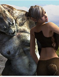 Hot Fantasy Sex-Action! Eine schöne Elfin gibt ein Troll einen Blowjob und wird hart von seinen riesigen Schwanz gefickt.