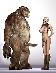 Hot elf meets a huge cocked troll