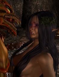 セクシーなスリムエルフは彼女にすべての穴を貫通巨大なコックを持つモンスターに犯さ。
