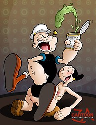 Olive rides Popeye's meaty cock and lets him finger her tight chocolate hole