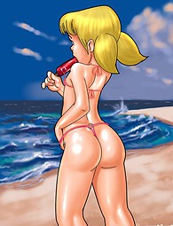 Sexy girls in sex Jab adult comics, hot shiny asses on the sea shore.