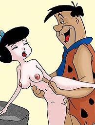 Flintstones unen para Betty. Barney y ambos Flintstones golpeando Betty prima juntos