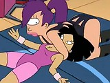 Lesben Futurama Paar mit Orgasmus Vergnügen mit verschiedenen Sex-Spielzeug.