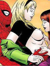 Spider man baise deux oisillons à la fois, arbres durs dans chattes mouillées, Busty Babes