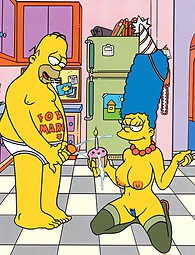 Homer Marge da un regalo especial para su cumpleaños. Marge es su culo estirada y llena de esperma.