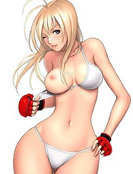 Busty blond manga girls showing their beauties. Anime hottie from Ah my Goddes with pierced nipples.